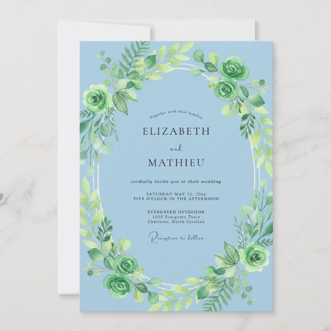 Azure Sage Foliage Eucalyptus Wedding Invitation (Front)