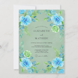 Azure Sage Watercolor Floral Wedding Invitation