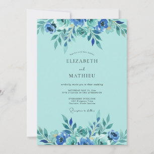 Azure Seafoam Foliage Eucalyptus Wedding Invitation