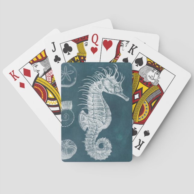 Azure Seahorse Study I Playing Cards (Back)