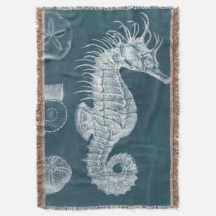Azure Seahorse Study I Throw Blanket