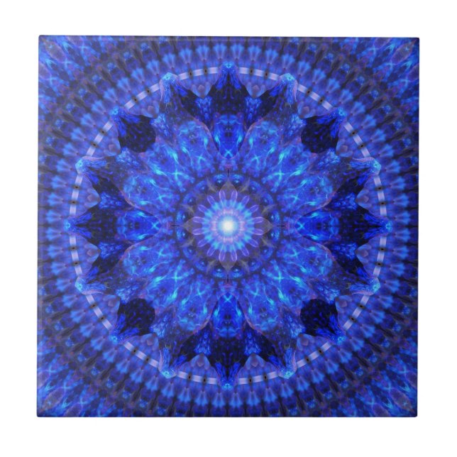 Azure Shield Mandala Ceramic Tile (Front)