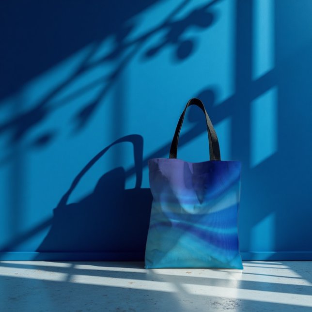 Azure Shift - Dynamic Blue Wave Gradient Tote Bag (Azure Shift Tote. Dynamic blue wave art for sophisticated everyday style.)