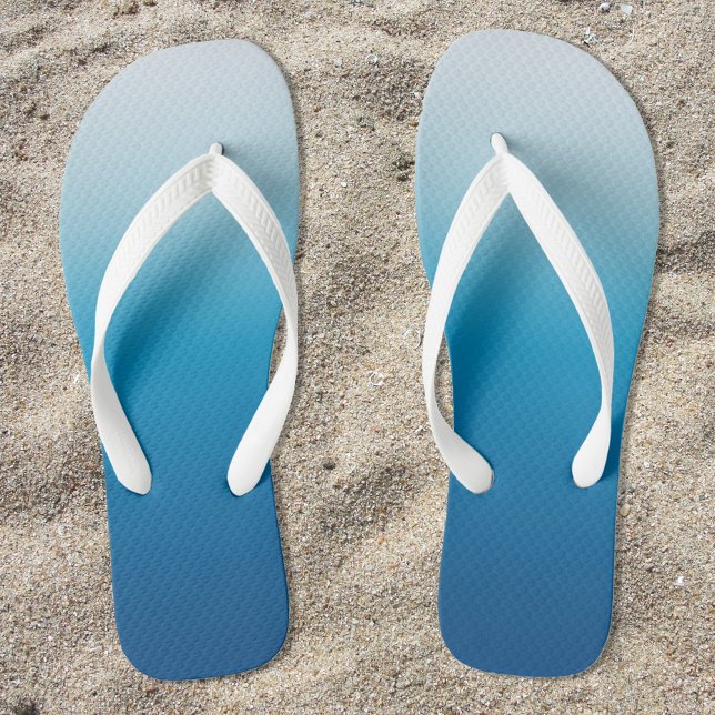 Azure Sky to Ocean Blue Gradient Thongs (Azure Sky to Ocean Blue Ombre Flip Flops for Her)