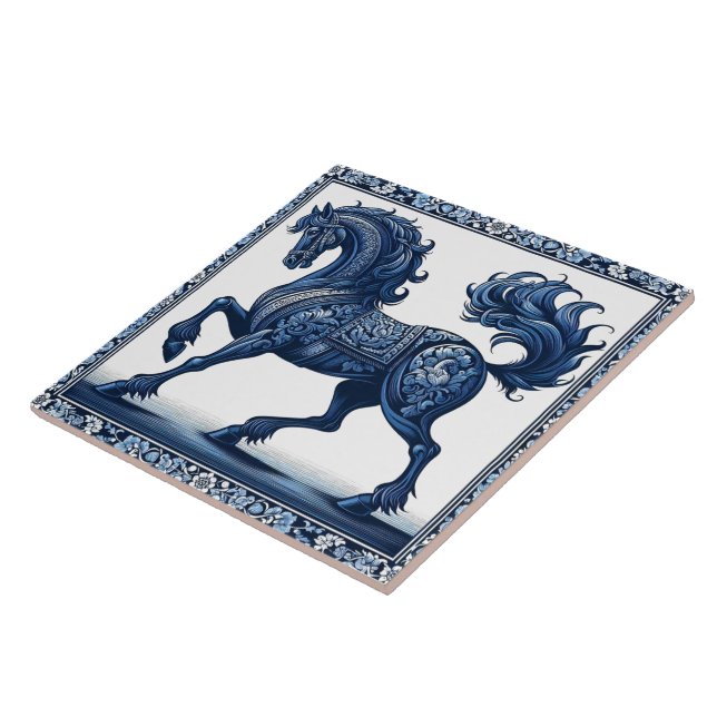 Azure Stallion:  Botanical Grace  Ceramic Tile (Side)
