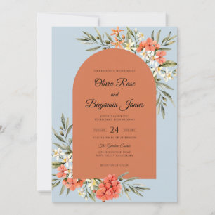 Azure Terracotta Leaf Wedding Invitation