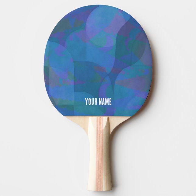 Azure Tides – Oceanic Abstract Geometry Ping Pong Paddle (Front)