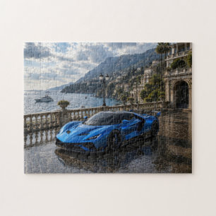 Azure Velocity – Luxury Blue Supercar on the Rivie Jigsaw Puzzle