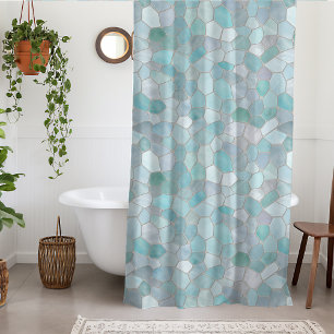 Azure Verdigris Mosaic Shower Curtain