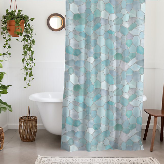 Azure Verdigris Mosaic Shower Curtain (Creator Uploaded)