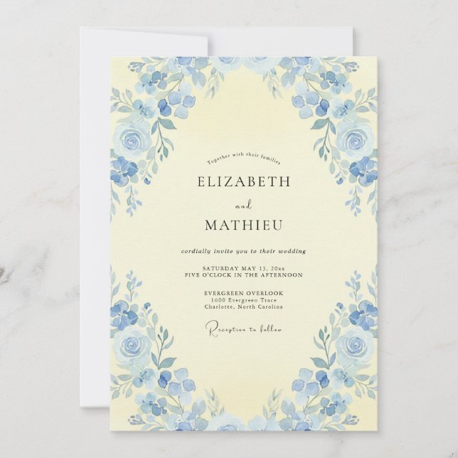 Azure Whimsical Floral Wedding Invitation (Front)