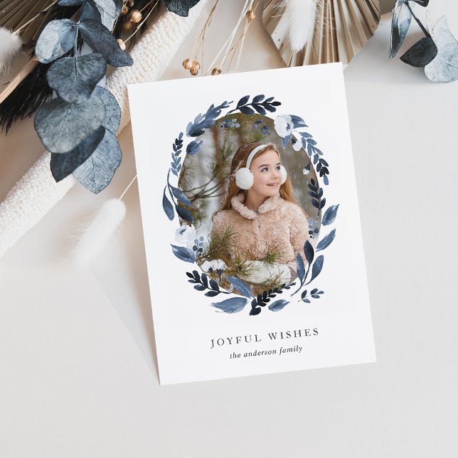 Azure Wreath Holiday Photo Card (Creator Uploaded)