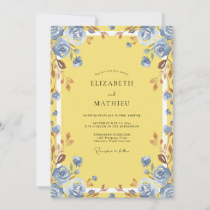 Azure Yellow Dusty Rose Wedding Invitation