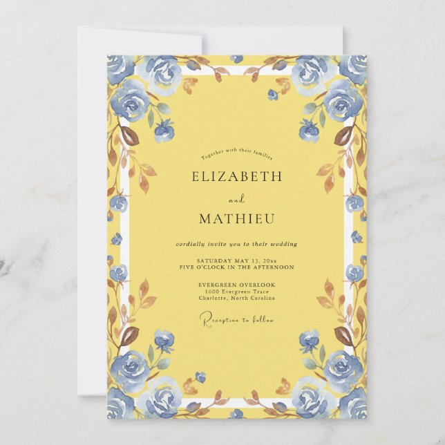 Azure Yellow Dusty Rose Wedding Invitation (Front)