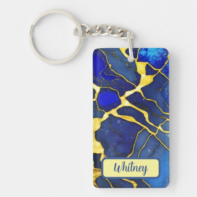 Azurite and Gold Inspired Keychain (02) (Front)