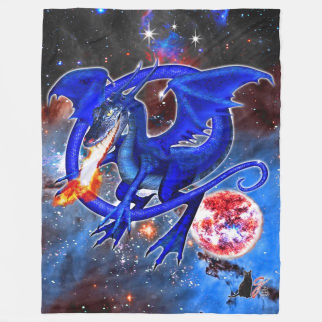 Azurite Cosmic Dragon Fleece Blanket (Front)