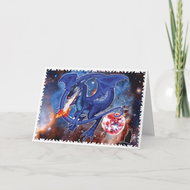 Azurite Cosmic Dragon Greeting Card (Front)