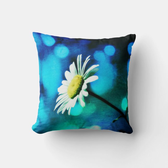 Azurite Malachite Daisy Throw Pillow (Front)