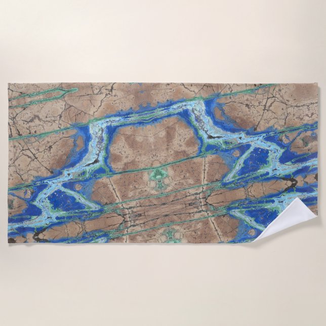 Azurite Stone  Beige and Turquoise Beach Towel (Front)