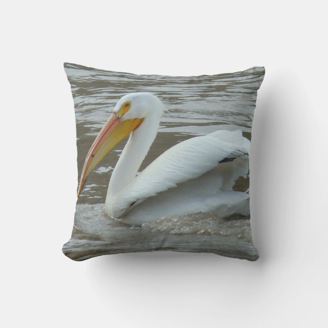 B14 White Pelican on Muddy River Cushion (Front)