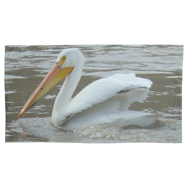 B14 White Pelican on Muddy River Pillowcase (Front)