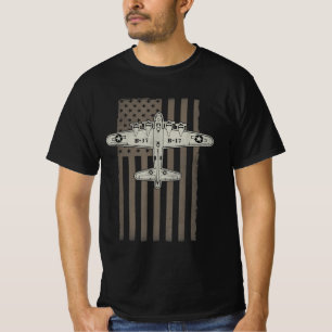 B17 Bomber WW2 Plane Aircraft USA Flag Veteran Pil T-Shirt