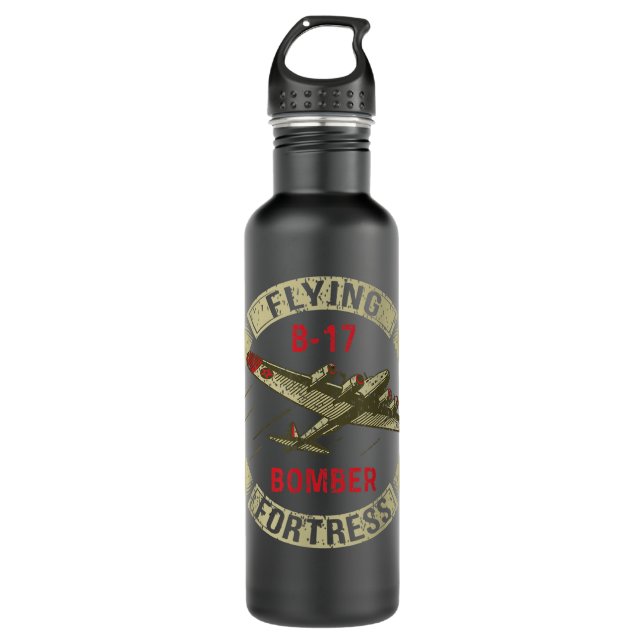 B17 Heavy Bomber WW2 Plane Aircraft USA Flag Veter 710 Ml Water Bottle (Front)