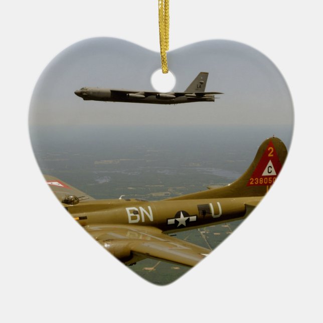 B17G and B52H Bombers in Flight Ceramic Ornament (Front)