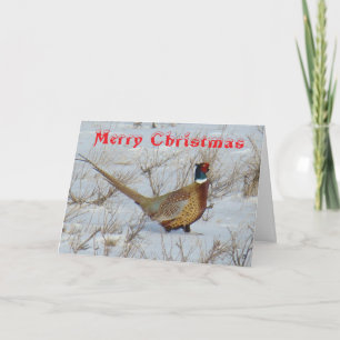 B22 Ring-Necked Pheasant in Snow Christmas Card