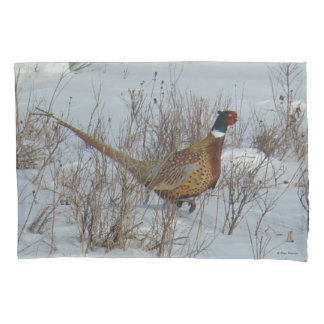 B23 Ring-necked Pheasant in Snow Pillowcase