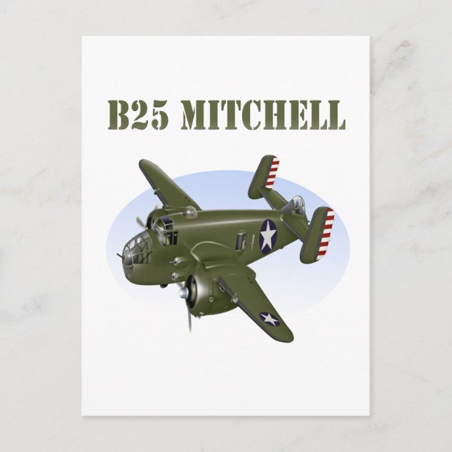 B25 Mitchell Bomber Green Plane Postcard (Front)