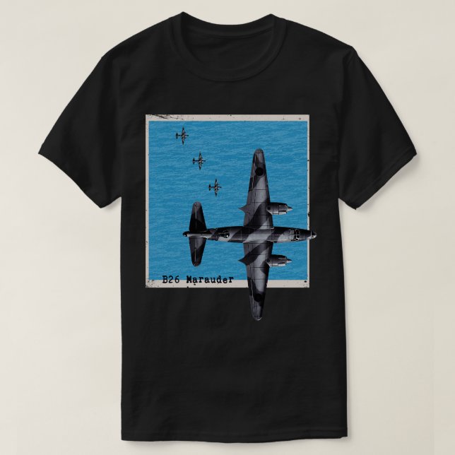 B26 Marauder WW2 bomber aeroplane over the ocean T-Shirt (Design Front)