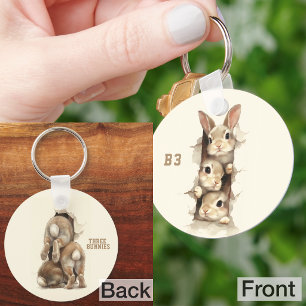 B3 Three Bunnies 3D Illusion Key Ring
