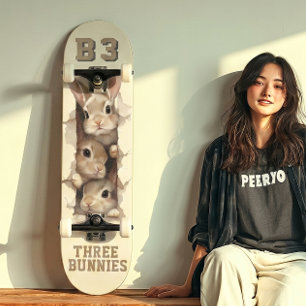 B3 Three Bunnies 3D Illusion  Skateboard