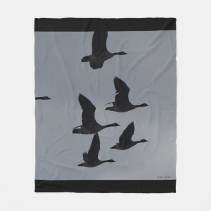 B46 Canadian Geese in Flight Silhouette Fleece Blanket