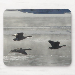 B47 Canadian Geese Over Frozen River Mouse Pad