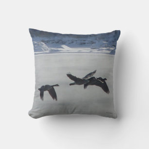 B48 Canadian Geese Over Frozen River Cushion