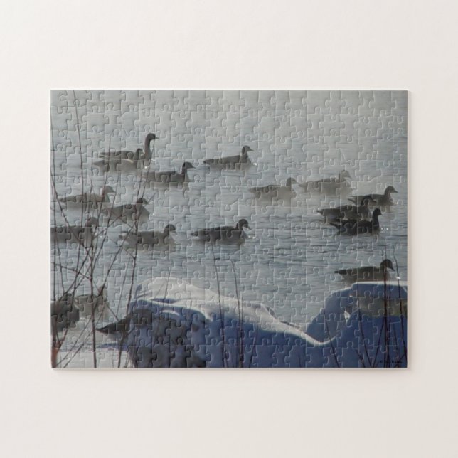 B49 Canadian Geese on Frozen River Jigsaw Puzzle (Horizontal)