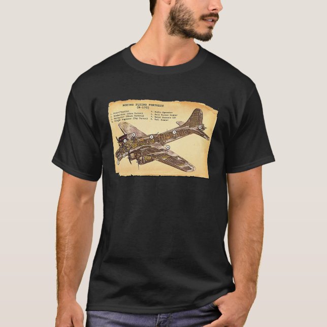 B 17 Bomber WWII Flying Fortress Diagram T-Shirt (Front)