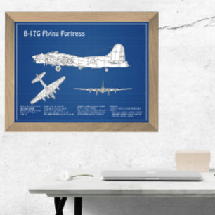 B-17 Flying Fortress - Aeroplane Blueprint Plan AB Photo Print