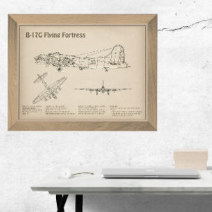 B-17 Flying Fortress - Aeroplane Blueprint Plans S Photo Print