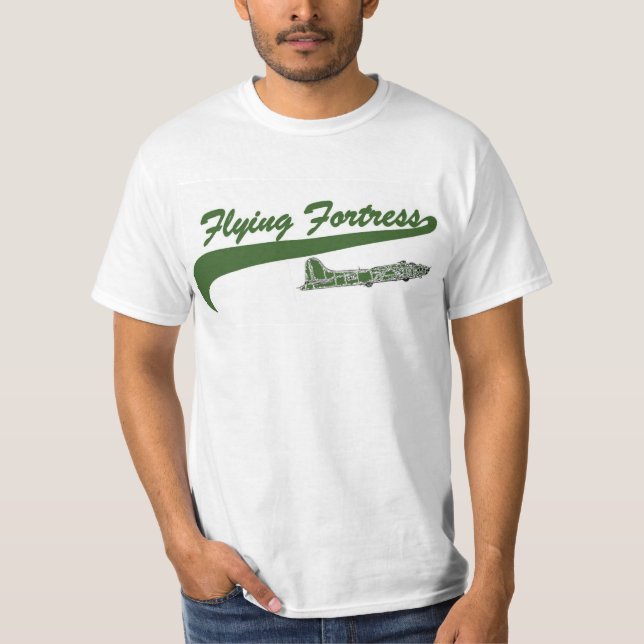 B 17 Flying Fortress Baseball Style T Shirt Green (Front)