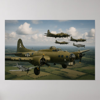 B-17's with P-51 Escort Poster