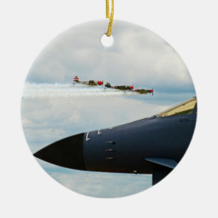 B-1 Bomber and WWII Fighters Ceramic Tree Decoration