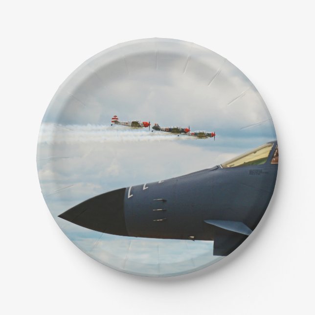B-1 Bomber and WWII Fighters Paper Plate (Front)