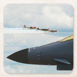 B-1 Bomber and WWII Fighters Square Paper Coaster