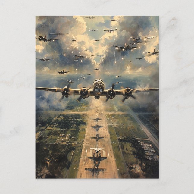 B-24 Bomber on a Mission Painting Postcard (Front)