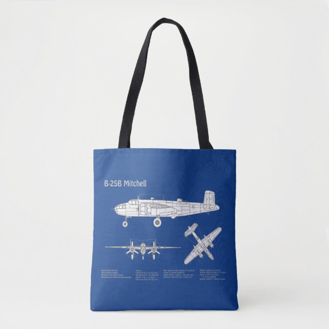 B-25B Mitchell Doolittle - Aeroplane Blueprint ABD Tote Bag (Front)