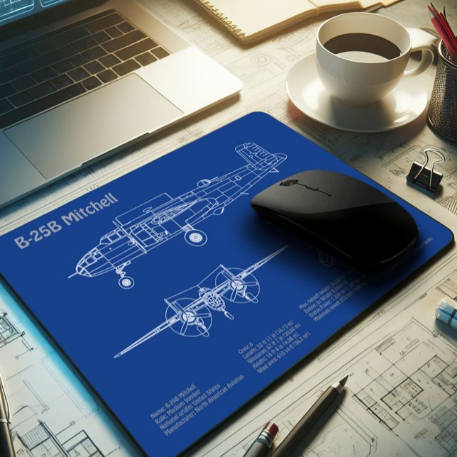 B-25B Mitchell Doolittle - Aeroplane Blueprint AD Mouse Pad (Creator Uploaded)
