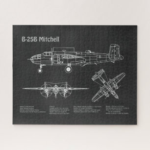 B-25B Mitchell Doolittle - Aeroplane Blueprint PD Jigsaw Puzzle